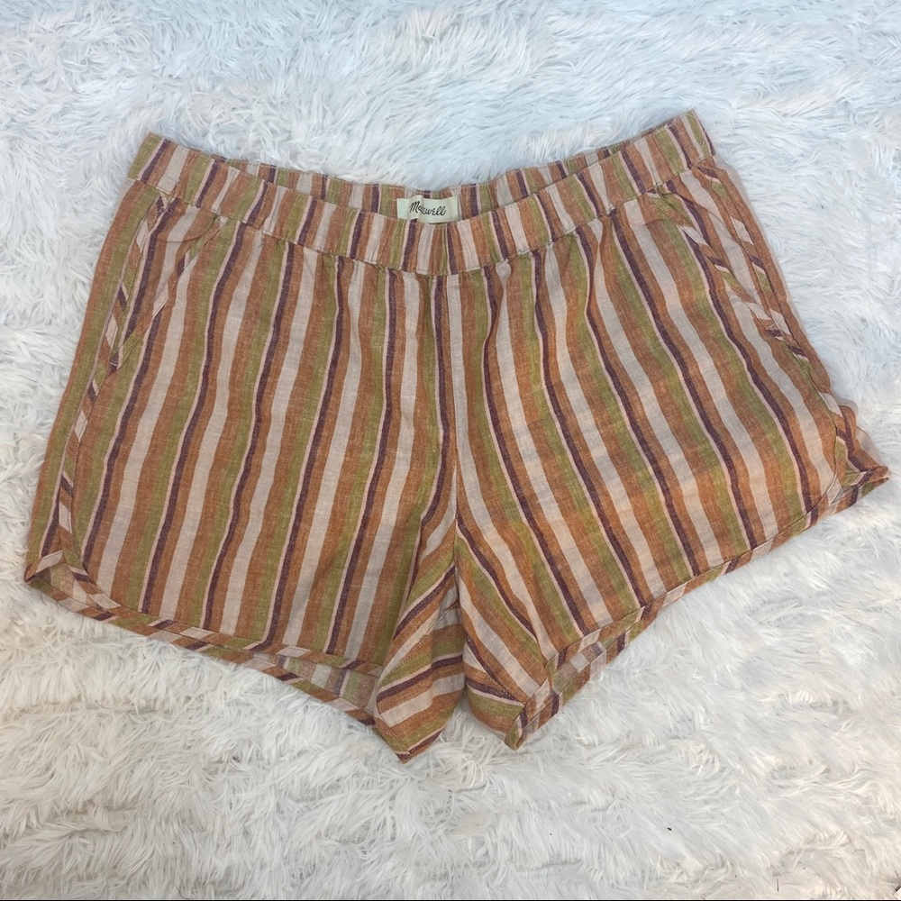 Madewell Linen Cotton Pull-On Shorts in Rainbow Stripe